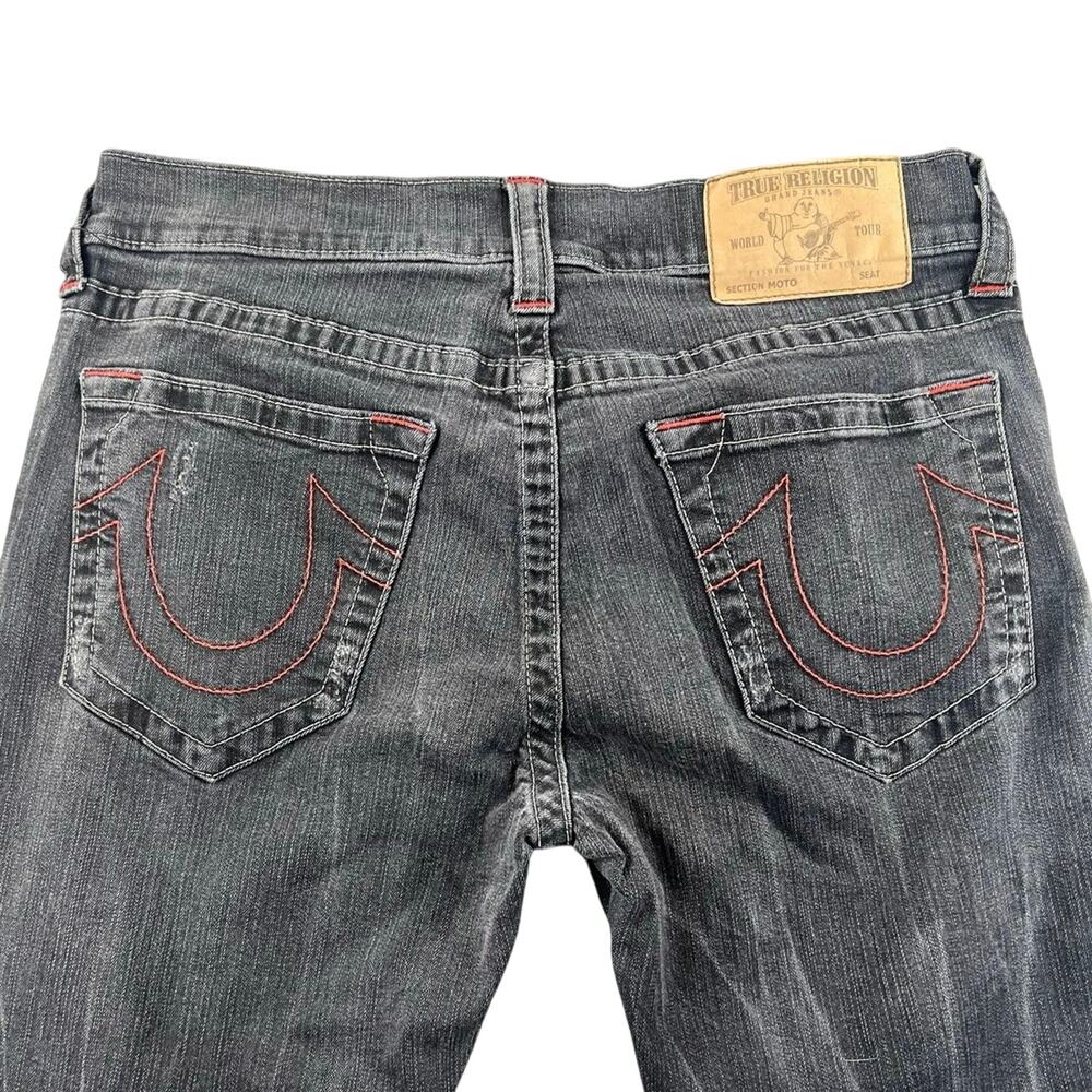 True Religion Moto Jeans Black Wash Biker Stitch Slim Straight Men’s 32